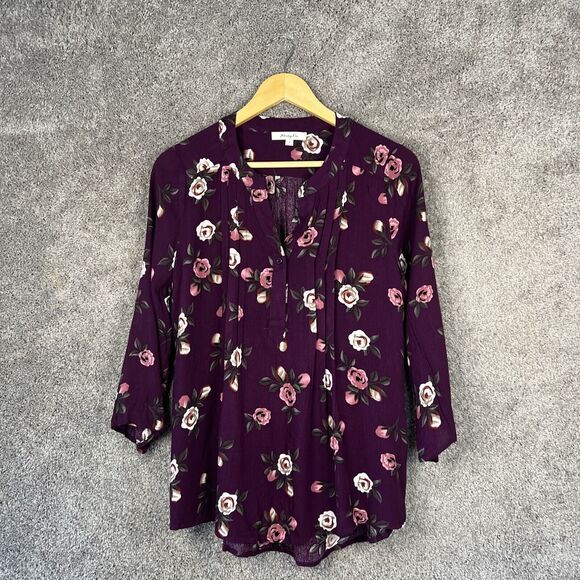 Monday Fun Tops - Monday Fun Shirt Womens Small Purple Long Sleeve V-Neck Floral Stitch Fix Top
